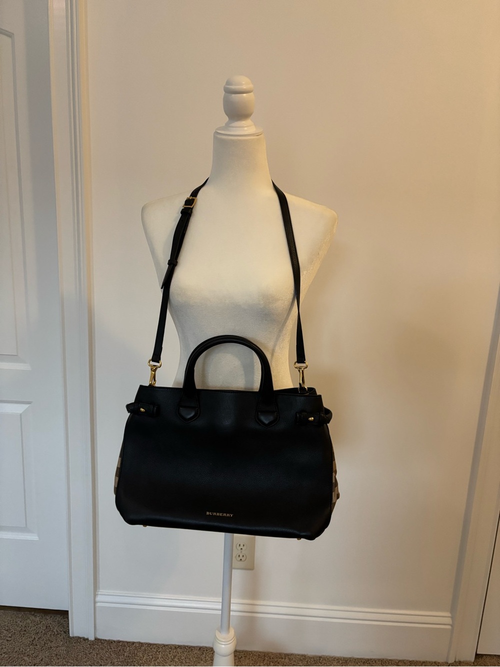 Burberry Black Leather Satchel with Detachable Shoulder Strap